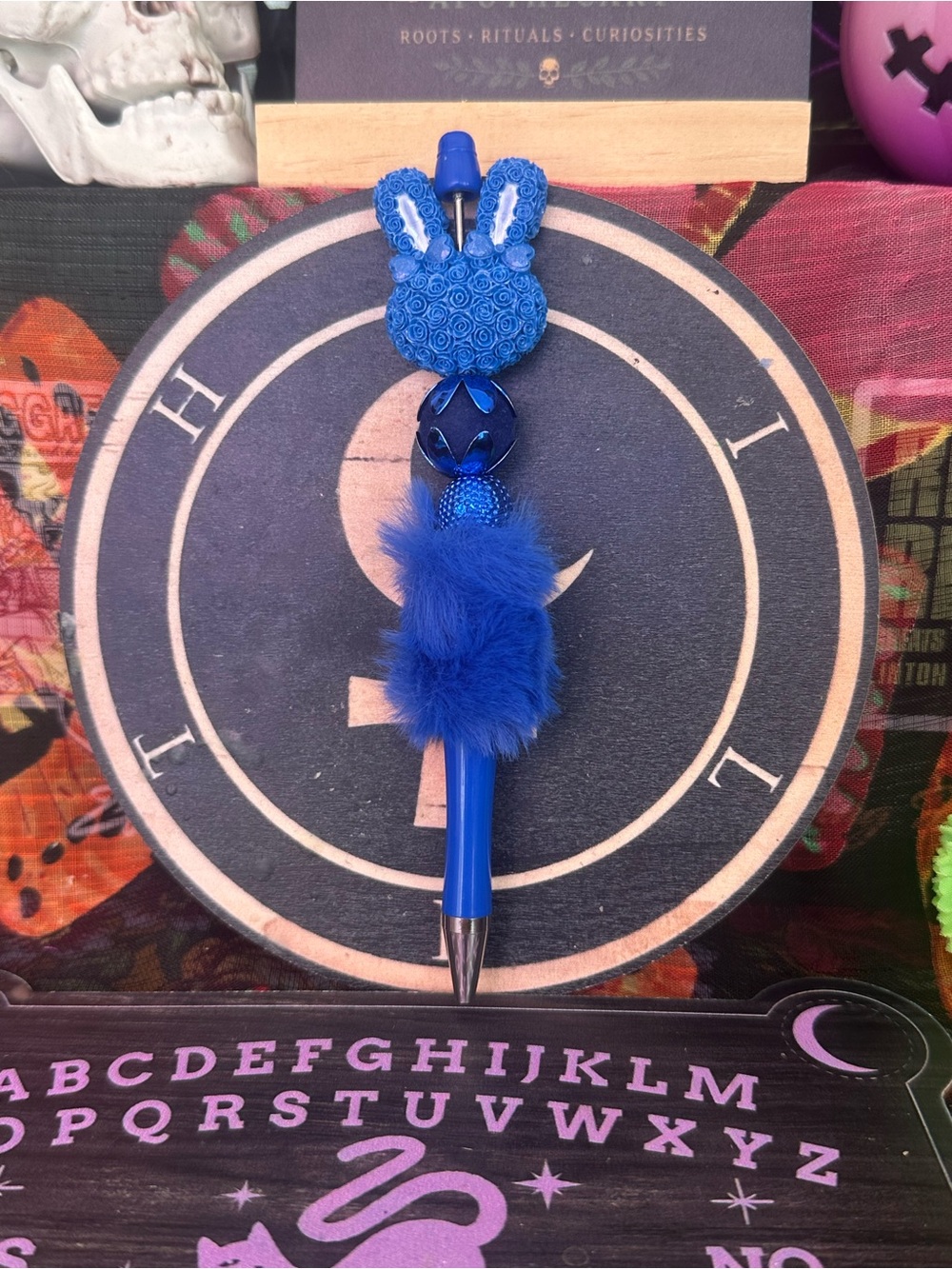 Handmade Blue Bunny Beaded Pen – Fluffy Statement Pen